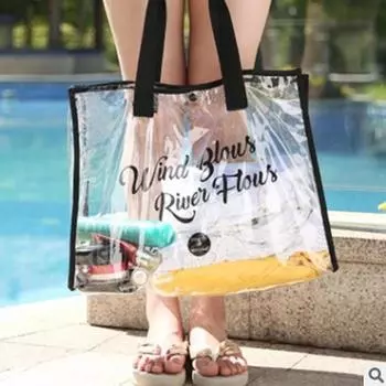 Ветер дует река прозрачная пластиковая сумка женская прозрачная сумка из ПВХ на молнии чёрный