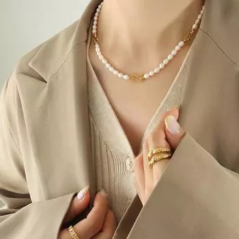 Ветер французский тренд нишевый дизайн креативный пресноводный жемчуг геометрическая форма ожерелье изысканные ювелирные изделия с высокой текстурой