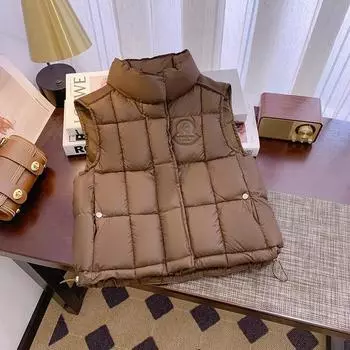 Ветер хлопковый жилет женский 2024 осень-зима новый корейский вариант воротник-стойка маленький короткий утолщенный хлопковый жилет жилет M чёрный