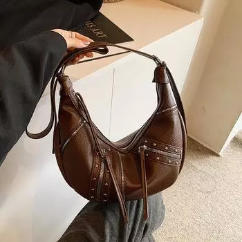 Ветер Модный Круассан Локомотив Сумка Почтальонка Женская Дизайн Сумка Подмышка Ленивая Сумка Для Пельменей 37*8*25 коричневый