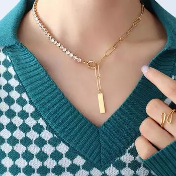 Ветер не угасает, темперамент, инкрустированный цирконием, квадратная полоса, цепочка на ключицу, ожерелье из титановой стали P122