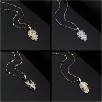 Ветер Новые хип-хоп ювелирные изделия личности Медь микро-инкрустированный циркон масло капает змея голова кулон мода ретро ожерелье для женщин finished necklace (18K)