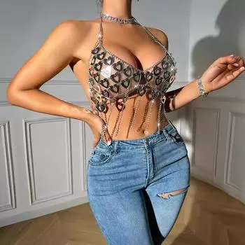 Ветер полой любви акриловый ручной сращивания сексуальный бахрома шейный ремень 99 секс одежда one size fits all серебряный