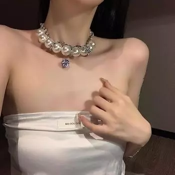 Ветер преувеличенный темперамент большое жемчужное ожерелье женское легкое роскошное нишевое дизайнерское высококачественное ключичное цепочное колье цепочка на шею свитер