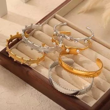 Ветер Простой Личность Ретро Титан Сталь Открытый Браслет Женский Бисер Бриллиантовый Нишевый Дизайн Браслет Набор