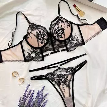 Ветер Сексуальная Мода Французская Перспектива Вышивка Spice Girls Открытый Пупок Секс Нижнее Белье Женщины S чёрный