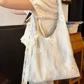 Ветер вышитый литературный и художественный маленький свежий сказочный холст сумка сумка через плечо сумка для поездок на работу большой вместимости жилет сумка