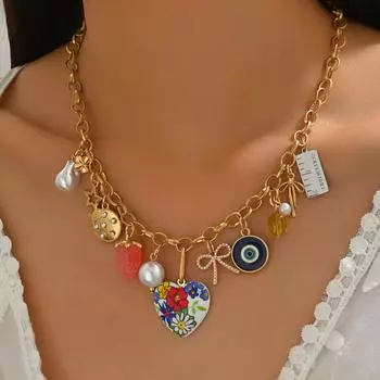 Ветер Женское Геометрическое Ожерелье Нишевое Премиальное Чувство Инкрустированное Жемчугом Дизайн Бантика Цепочка на Ключицу Ожерелье
