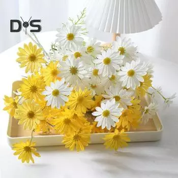 Ветка искусственного цветка со стеблем 5 вилок 5 головок для дома, свадьбы, вечеринки, цветочная композиция из искусственного шелка, цветочная композиция в помещении, на открытом воздухе, украшение для сада, реквизит для фотографий жёлтый