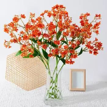 Ветка искусственного цветка со стеблем и листьями, домашняя свадьба, 3 вилки, 39 головок, искусственный цветок жёлтый