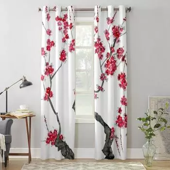 Ветка сакуры, цветочные оконные шторы для гостиной, роскошный декор для спальни, занавески для кухни, занавески для окон 135W x 60H(cm) x1