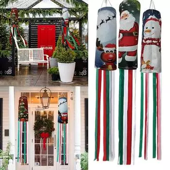 Ветроуказатель для наружного подвешивания рождественского украшения Мультяшный рождественский флаг в виде дыхательной трубы