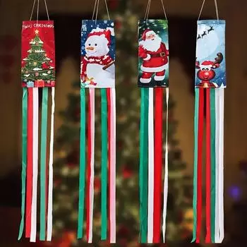 Ветроуказатель для наружного подвешивания рождественского украшения Мультяшный рождественский флаг в виде дыхательной трубы