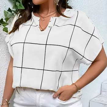 Ветровая рубашка с клетчатым принтом, топ с длинными рукавами, женский свободный v-образный вырез, популярная лоскутная модная повседневная элегантная полосатая шифоновая блузка 5XL белый