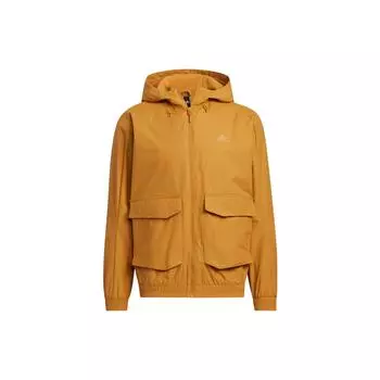 Ветровка Adidas Essential Utility с принтом логотипа и капюшоном на молнии Мужская верхняя одежда Коричневый HN9034 L