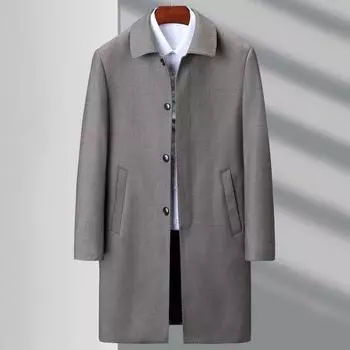 Ветровка большого размера для мужчин среднего и пожилого возраста, шерстяное пальто средней длины, деловое пальто, осеннее шерстяное пальто для папы 170