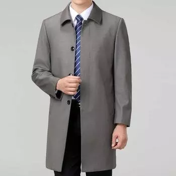 Ветровка большого размера для мужчин среднего и пожилого возраста, шерстяное пальто средней длины, деловое пальто, осеннее шерстяное пальто для папы 170