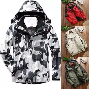 Ветровка для активного отдыха, модная повседневная мужская водонепроницаемая куртка, пальто, комплект из двух предметов, куртка 3 в 1, мужская флисовая верхняя одежда для походов M чёрный