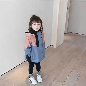 Ветровка для девочек с цветными блоками, детская ветрозащитная куртка с капюшоном на молнии, детские куртки 140