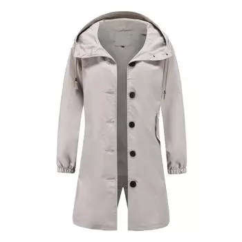 Ветровка для женщин с капюшоном на пуговицах, свободная повседневная ветровка большого размера, водонепроницаемая верхняя одежда, длинный плащ, ветрозащитная куртка для бега и прогулок на открытом воздухе M серый