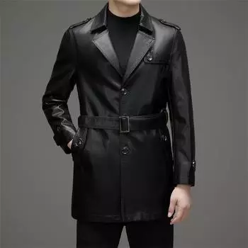 Ветровка из натуральной кожи, мужская повседневная куртка из овчины средней длины, высококачественная бархатная кожаная куртка 170