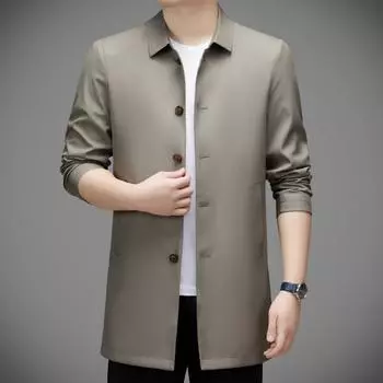 Ветровка из шелка Mulberry для весны и осени, мужская, легкая, роскошная, деловая, повседневная, средней длины, куртка с отворотом и застежкой на пуговицы 170