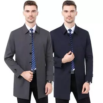 Ветровка из шелка Mulberry, мужская, осенне-зимняя, куртка средней длины на пуговицах для мужчин среднего возраста, повседневное пальто с лацканами для папы 170