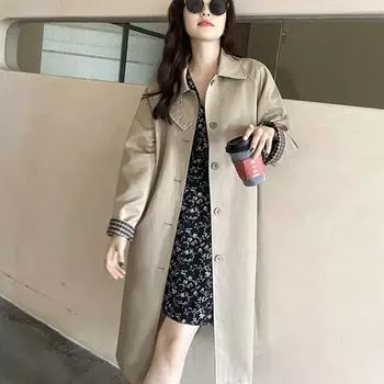 Ветровка-куртка цвета слоновой кости, весна-осень, новая клетчатая куртка средней длины, свободное и универсальное пальто с ниспадающим кроем S