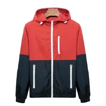 Ветровка Мужская повседневная весенне-осенняя легкая куртка с капюшоном контрастного цвета на молнии Куртки Верхняя одежда 3XL красный