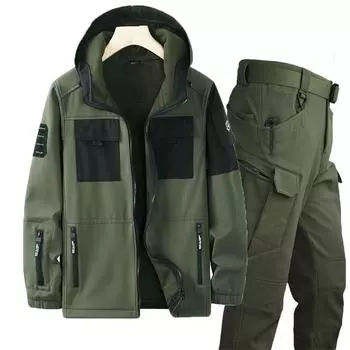 Ветровка мужская утепленная из бархата для осени и зимы, для альпинизма, для защиты от холода, ветрозащитная, водонепроницаемая и теплая куртка для инструментов 4XL чёрный