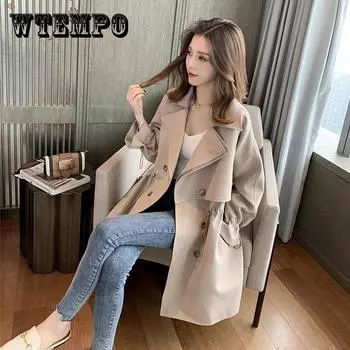 Ветровка на подкладке, женское пальто средней длины, универсальный свободный костюмный воротник, женское повседневное тонкое пальто, женское темпераментное пальто с регулируемой талией XXL