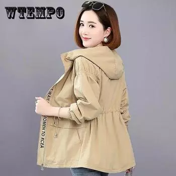 Ветровка с двухслойной подкладкой, женская весенне-осенняя свободная повседневная куртка-дождевик с капюшоном на талии XXXL зелёный