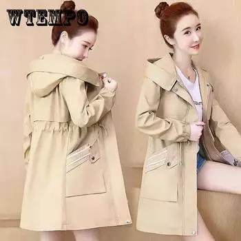 Ветровка с двухслойной подкладкой, женская весенне-осенняя свободная повседневная куртка-дождевик с капюшоном на талии