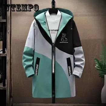 Ветровка с капюшоном и принтом медведя, мужская куртка, повседневная свободная парка, мягкий удобный длинный топ XXXL