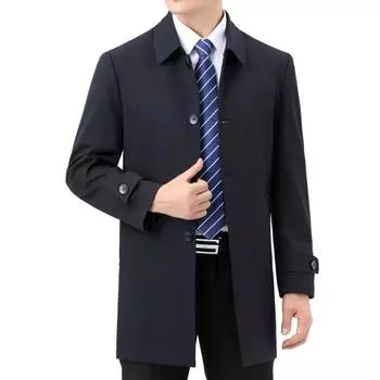 Ветровка с лацканами мужская средней длины, деловое повседневное пальто на пуговицах, осенний свободный мужской топ для папы среднего возраста 170