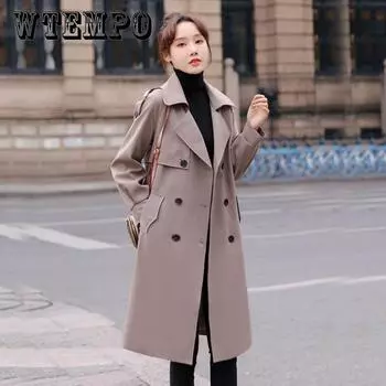 Ветровка с подкладкой, женское новое пальто средней длины на весну и осень, универсальное свободное повседневное тонкое пальто XXXXL