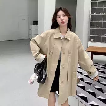 Ветровка средней длины цвета хаки для женщин, осень, новый дизайн, повседневное универсальное простое пальто S