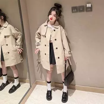 Ветровка в британском стиле для девочек и малышей, весенняя и осенняя одежда, качественные модные куртки-ветровки для детей 170 хаки