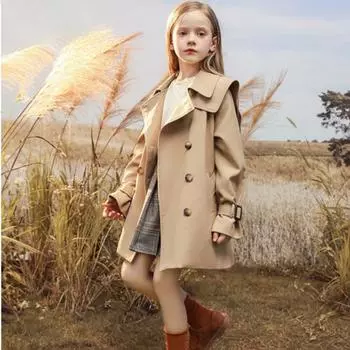 Ветровка в весенне-осеннем стиле для детей, куртка средней длины в ковбойском стиле, повседневная осенняя одежда в британском стиле 120cm