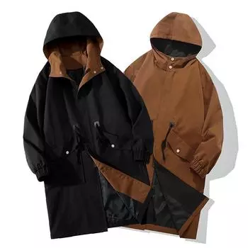Ветровка весна-осень, пальто средней длины с капюшоном и завязками, свободная однотонная ветровка, модная повседневная мужская одежда XXXL чёрный