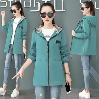 Ветровка женская большого размера средней длины с капюшоном и длинными рукавами модный топ для женщин 3XL чёрный