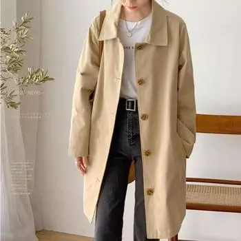 Ветровка женская средней длины простая ранняя осень и зима топ женская корейский стиль свободная студенческая однотонная универсальная куртка модная женская M