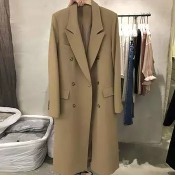 Ветровка, женское новое осенне-зимнее длинное стильное пальто для пожилых людей, двубортное повседневное пальто в британском стиле с воротником S хаки
