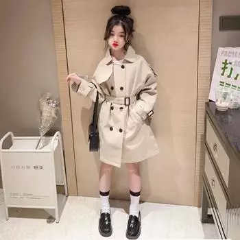 Ветровки для девочек на весну и осень Детские куртки Качественные модные ветровки в британском стиле для больших детей 170 хаки