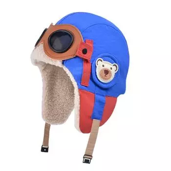 Ветрозащитная детская шапка с защитой ушей, зимняя шапка-пуловер, милая шапка пилота для мальчиков и девочек королевский синий