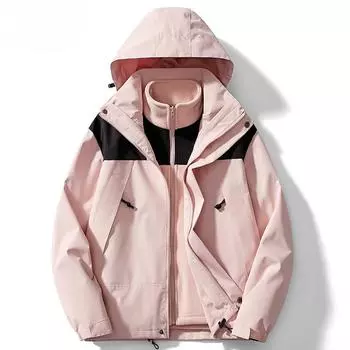 Ветрозащитная и водонепроницаемая куртка для осени и зимы, комплект из двух предметов для альпинизма для мужчин и женщин, три в одном XS розовый