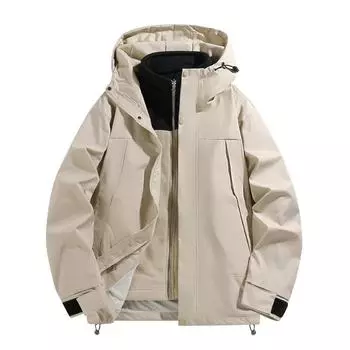 «Ветрозащитная и водонепроницаемая рабочая куртка 3 в 1 в японском стиле с капюшоном» L армия зеленый