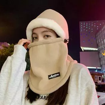 Ветрозащитная кепка для улицы Детская зимняя теплая маска Интегрированная защита ушей для велосипедистов Защита от холода и замерзания Утолщенная шапка-пуловер для мужчин чёрный