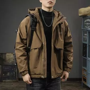 Ветрозащитная куртка для улицы, куртка с хлопковой подкладкой, мужская свободная куртка большого размера, модная брендовая, утепленная и защищенная от холода, куртка с капюшоном, на хлопковой подкладке M