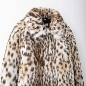 Ветрозащитная куртка с искусственным мехом и лацканами, куртка зимняя, новый дизайн, утолщенный теплый пушистый верх XS леопардовый